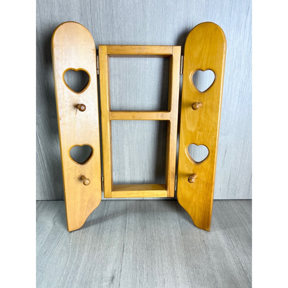 Vintage Wooden Heart Wall Shelf Peg Hooks Country Cottage Folding Spice Rack